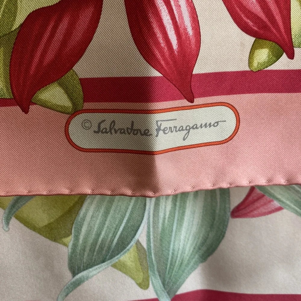 Salvatore Ferragamo Pink Floral Square silk scarf - Picture 3 of 3